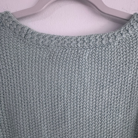 LC Lauren Conrad Oversized Aqua 'Love' Sweater with Silver Threading - Picture 6 of 6